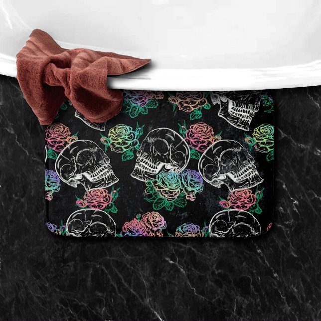 Skulls and Ombre Roses | Gothic Glam Pastel Grunge Bath Mat (Creator Uploaded)