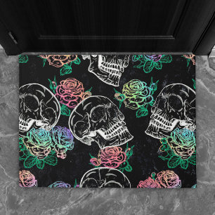Skulls and Ombre Roses   Gothic Glam Pastel Grunge Doormat