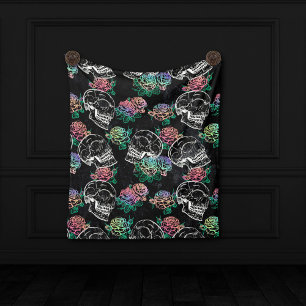 Skulls and Ombre Roses   Gothic Glam Pastel Grunge Fleece Blanket