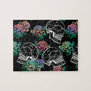 Skulls and Ombre Roses Gothic Glam Pastel Grunge Jigsaw Puzzle