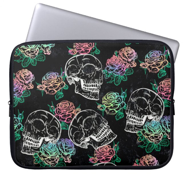 Skulls and Ombre Roses | Gothic Glam Pastel Grunge Laptop Sleeve (Front)