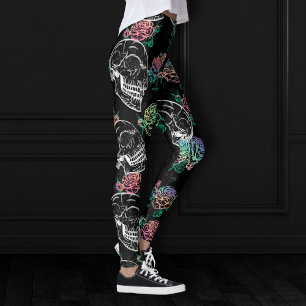 Skulls and Ombre Roses   Gothic Glam Pastel Grunge Leggings