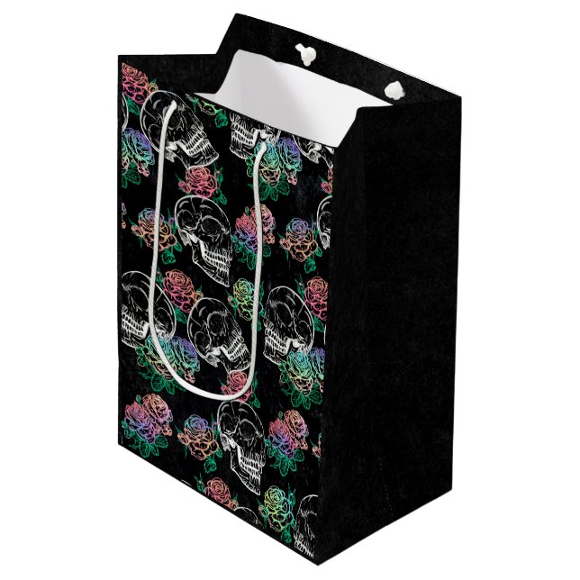 Skulls and Ombre Roses | Gothic Glam Pastel Grunge Medium Gift Bag (Front Angled)
