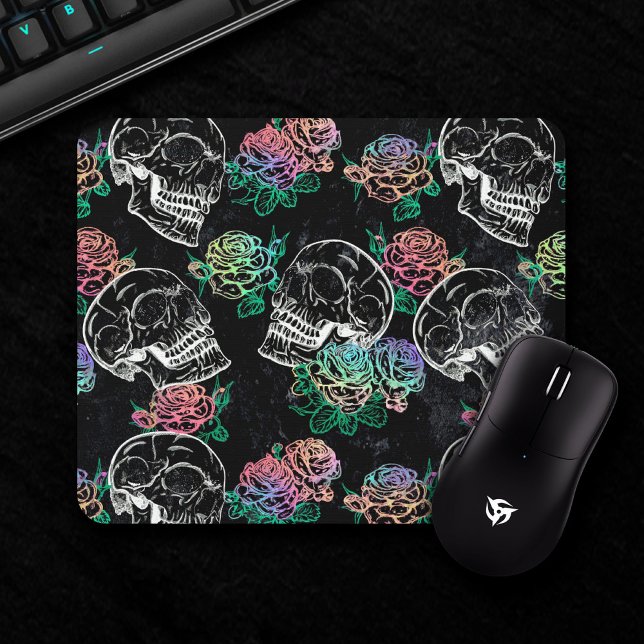 Skulls and Ombre Roses | Gothic Glam Pastel Grunge Mouse Pad (Creator Uploaded)