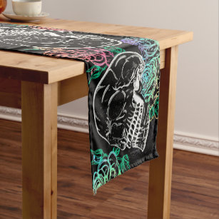 Skulls and Ombre Roses   Gothic Glam Pastel Grunge Short Table Runner