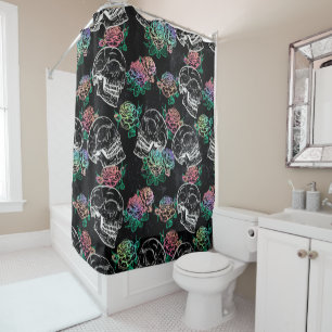 Skulls and Ombre Roses   Gothic Glam Pastel Grunge Shower Curtain