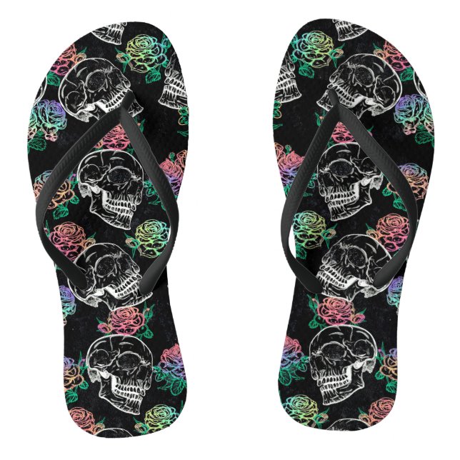 Skulls and Ombre Roses | Gothic Glam Pastel Grunge Thongs (Footbed)