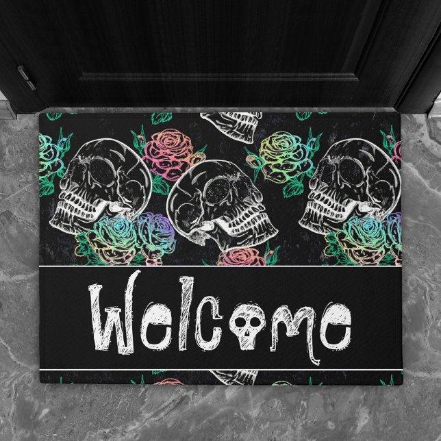 Skulls and Ombre Roses | Gothic Glam Welcome Doormat (Creator Uploaded)