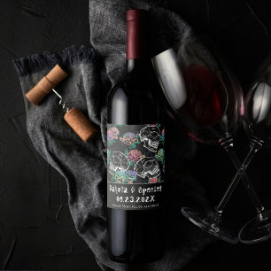 Skulls and Ombre Roses   Gothic Pastel Thank You Wine Label