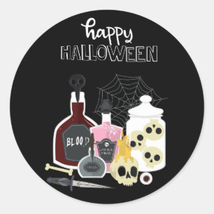 Skulls and Potions Illustrations Happy Halloween Classic Round Sticker