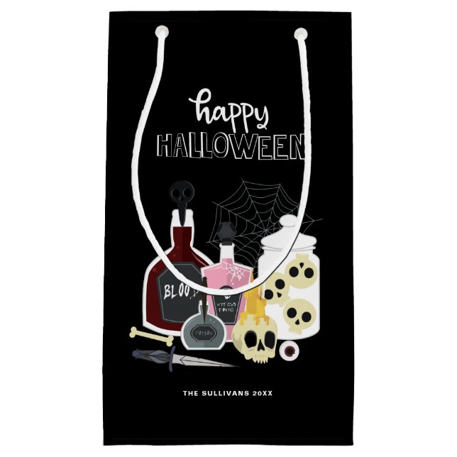 Skulls and Potions Illustrations Happy Halloween Small Gift Bag (Front)