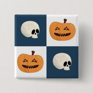 Skulls and Pumpkins Checks 15 Cm Square Badge