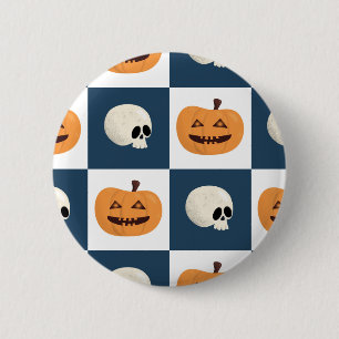 Skulls and Pumpkins Checks 6 Cm Round Badge