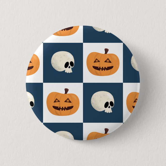 Skulls and Pumpkins Checks 6 Cm Round Badge (Front)