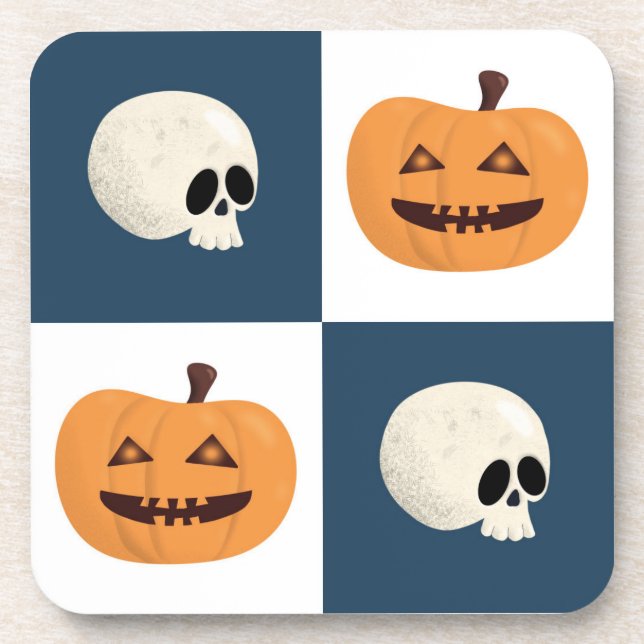 Skulls and Pumpkins Checks Coaster (Front)