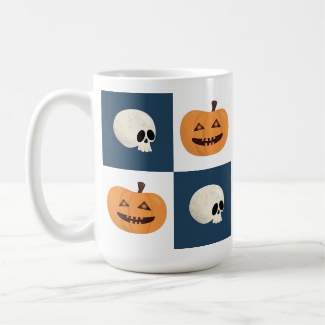 Skulls and Pumpkins Checks Coffee Mug (Left)