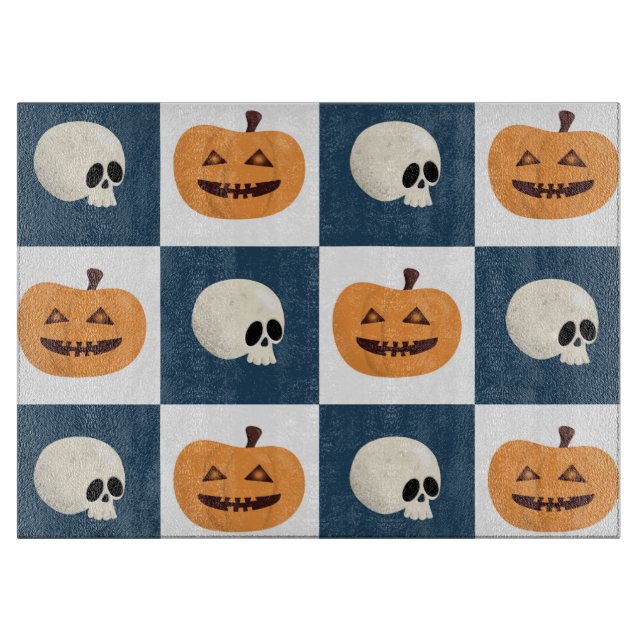 Skulls and Pumpkins Checks Cutting Board (Front)