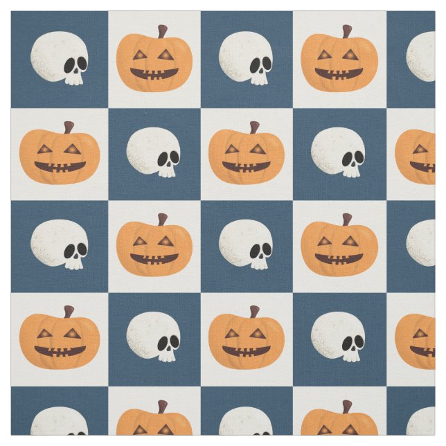 Skulls and Pumpkins Checks Fabric (Swatch)