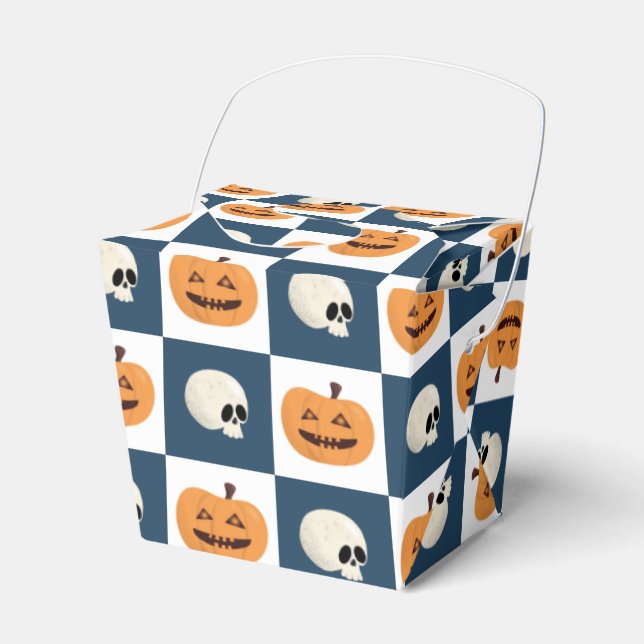 Skulls and Pumpkins Checks Favour Box (Front Side)