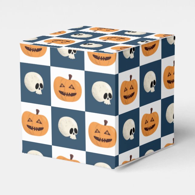 Skulls and Pumpkins Checks Favour Box (Front Side)