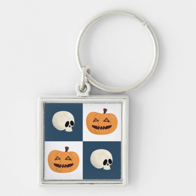 Skulls and Pumpkins Checks Key Ring (Front)