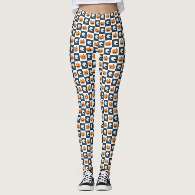 Skulls and Pumpkins Checks Leggings (Front)