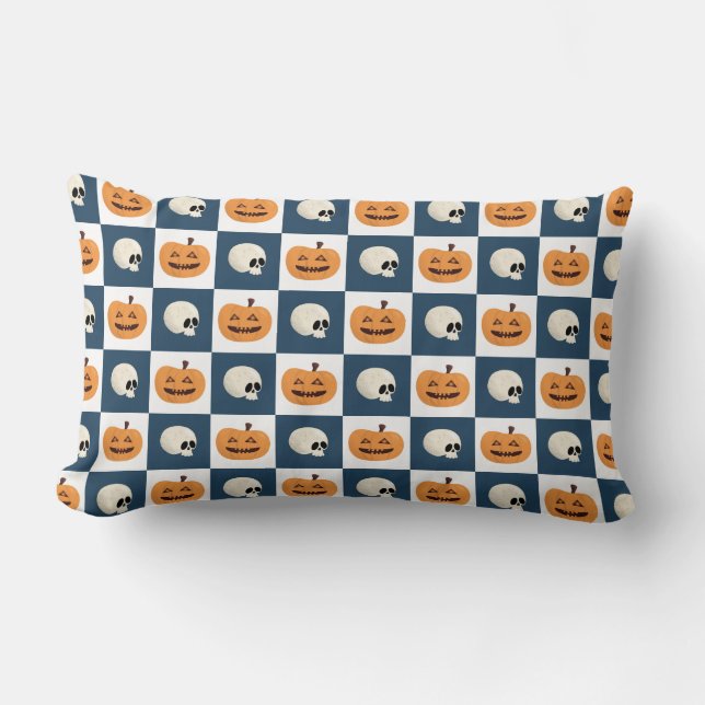 Skulls and Pumpkins Checks Lumbar Cushion (Front)