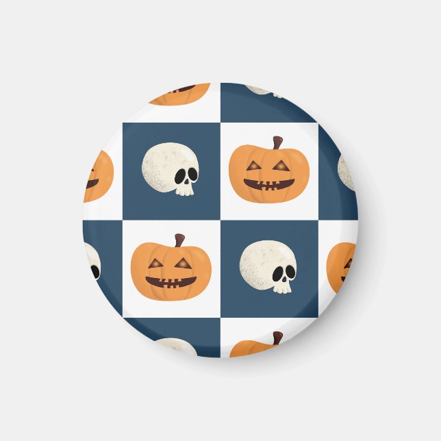 Skulls and Pumpkins Checks Magnet (Front)