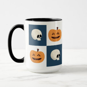 Skulls and Pumpkins Checks Mug