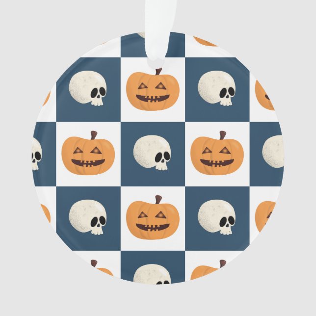 Skulls and Pumpkins Checks Ornament (Front)
