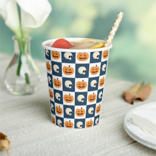 Skulls and Pumpkins Checks Paper Cups