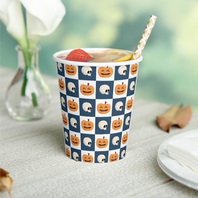 Skulls and Pumpkins Checks Paper Cups (Insitu)
