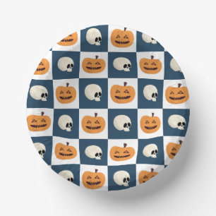 Skulls and Pumpkins Checks Paper Plate
