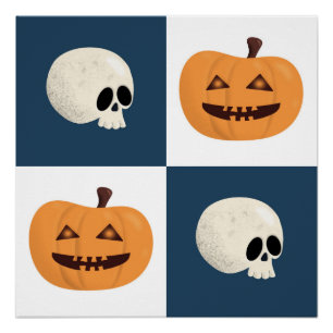 Skulls and Pumpkins Checks Poster