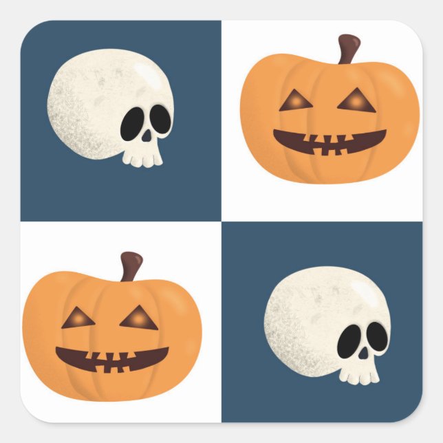 Skulls and Pumpkins Checks Square Sticker (Front)