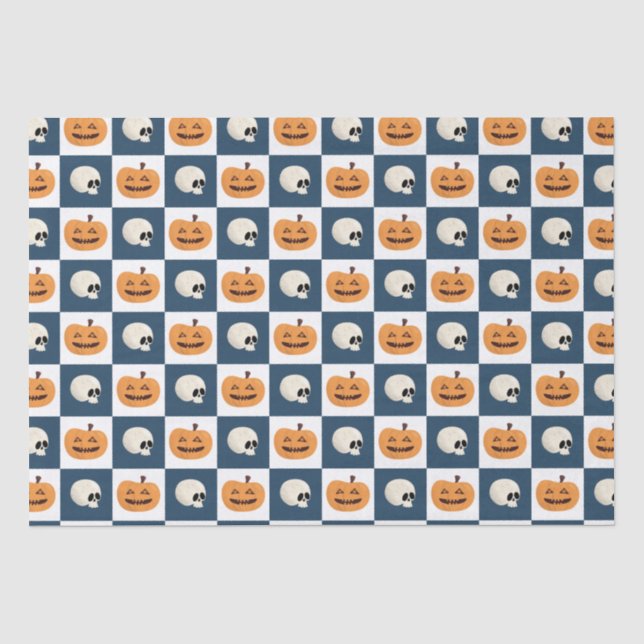 Skulls and Pumpkins Checks Tissue Paper (Front)
