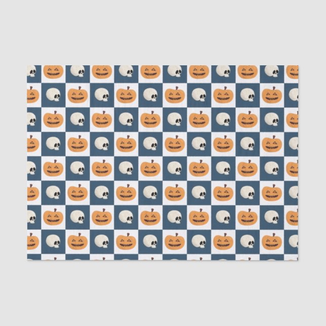 Skulls and Pumpkins Checks Tissue Paper (Front)