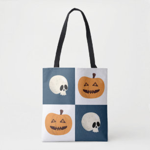 Skulls and Pumpkins Checks Tote Bag