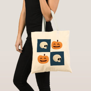 Skulls and Pumpkins Checks Tote Bag
