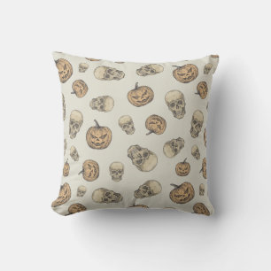 Skulls and Pumpkins Halloween Pattern Cushion