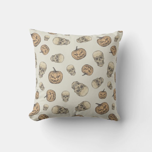 Skulls and Pumpkins Halloween Pattern Cushion (Front)