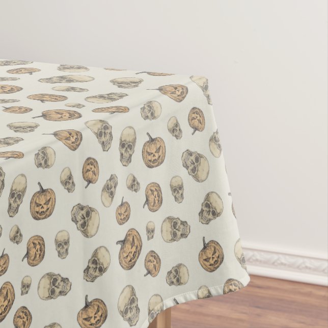 Skulls and Pumpkins Halloween Pattern Tablecloth (In Situ)