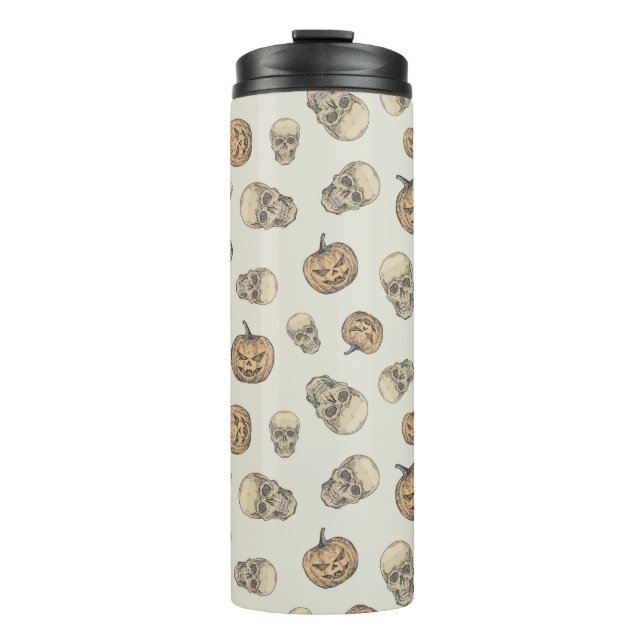 Skulls and Pumpkins Halloween Pattern Thermal Tumbler (Front)