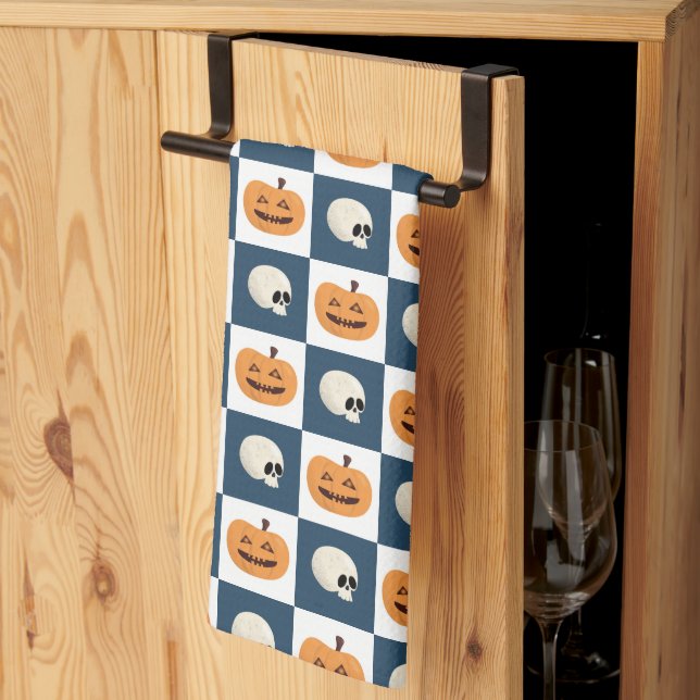 Skulls and Pumpkins Tea Towel (Thirds Fold)