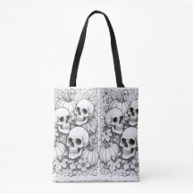 skulls and pumpkins tote