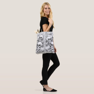 skulls and pumpkins tote bag