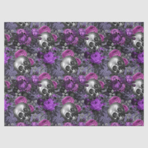 Skulls and Purple Roses on Light Purple Decoupage Tissue Paper