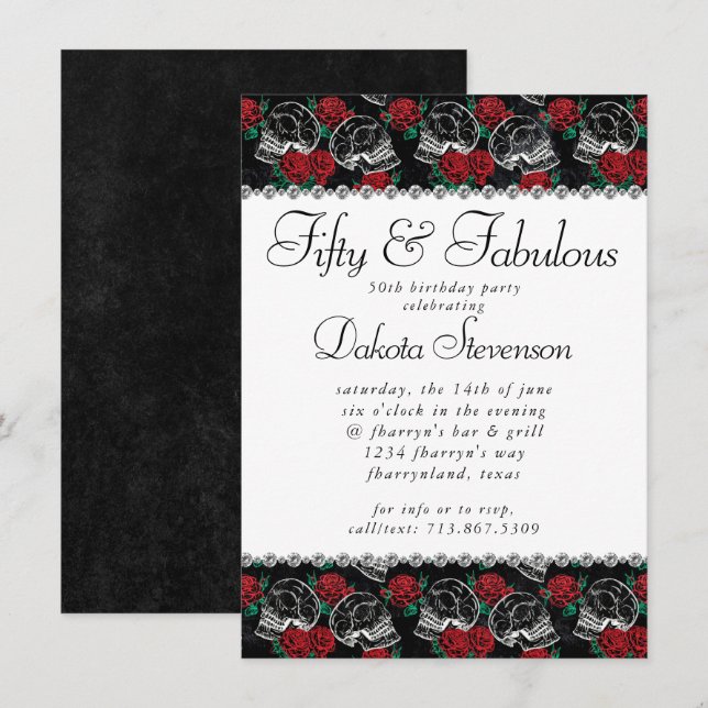 Skulls and Red Roses | Modern Goth 50 and Fabulous Invitation (Front/Back)