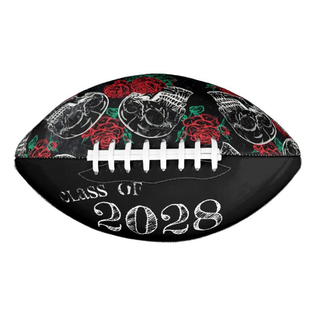 Skulls and Red Roses | Modern Goth Glam Graduation Football (Front)