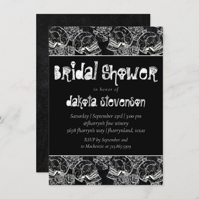 Skulls and Red Roses | Modern Gothic Bridal Shower Invitation (Front/Back)